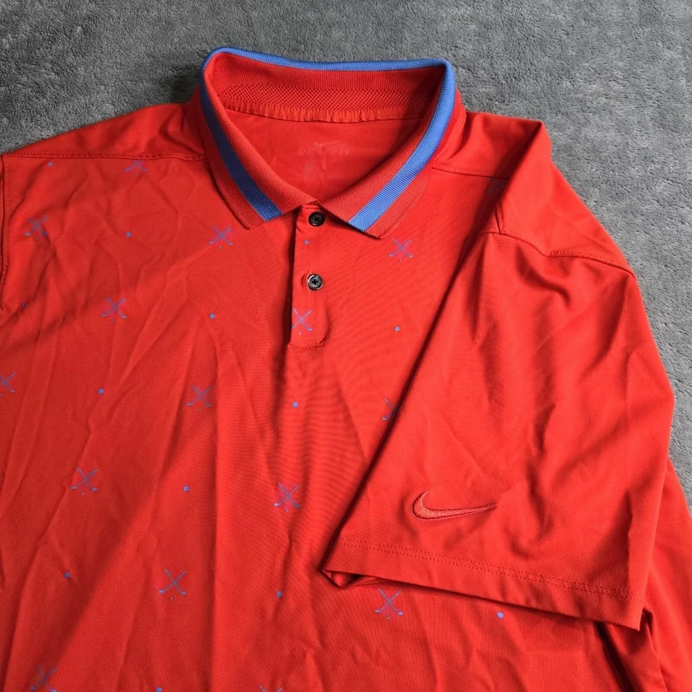 Nike Dri-Fit Vapor Polo Shirt Golf Club All Over Print Red Blue Mens XL